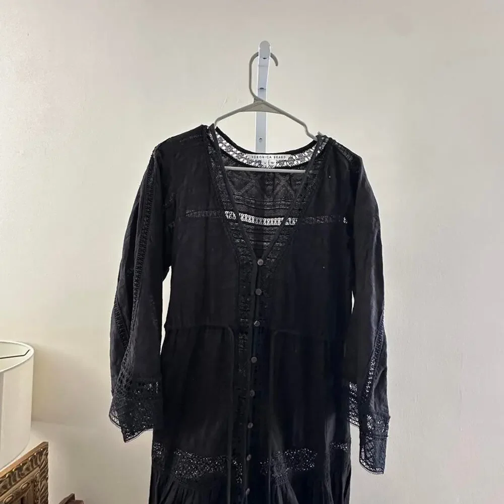 Veronica beard black lace midi